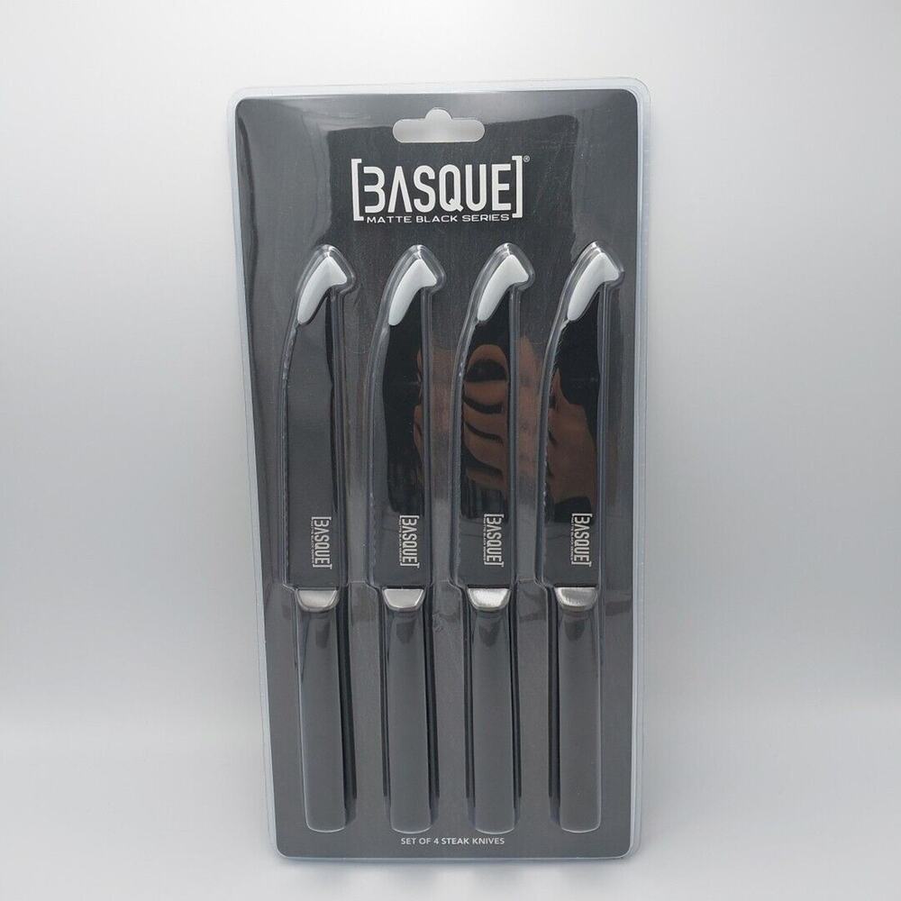 Basque Matte Black‎ Series Steak Knives. Set Of 4. New In Package.